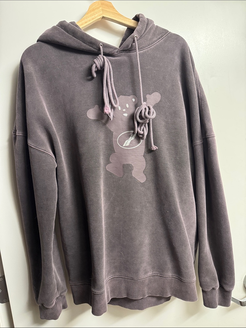 Women's Washed Mauve-Brown Bear Graphic Hoodie